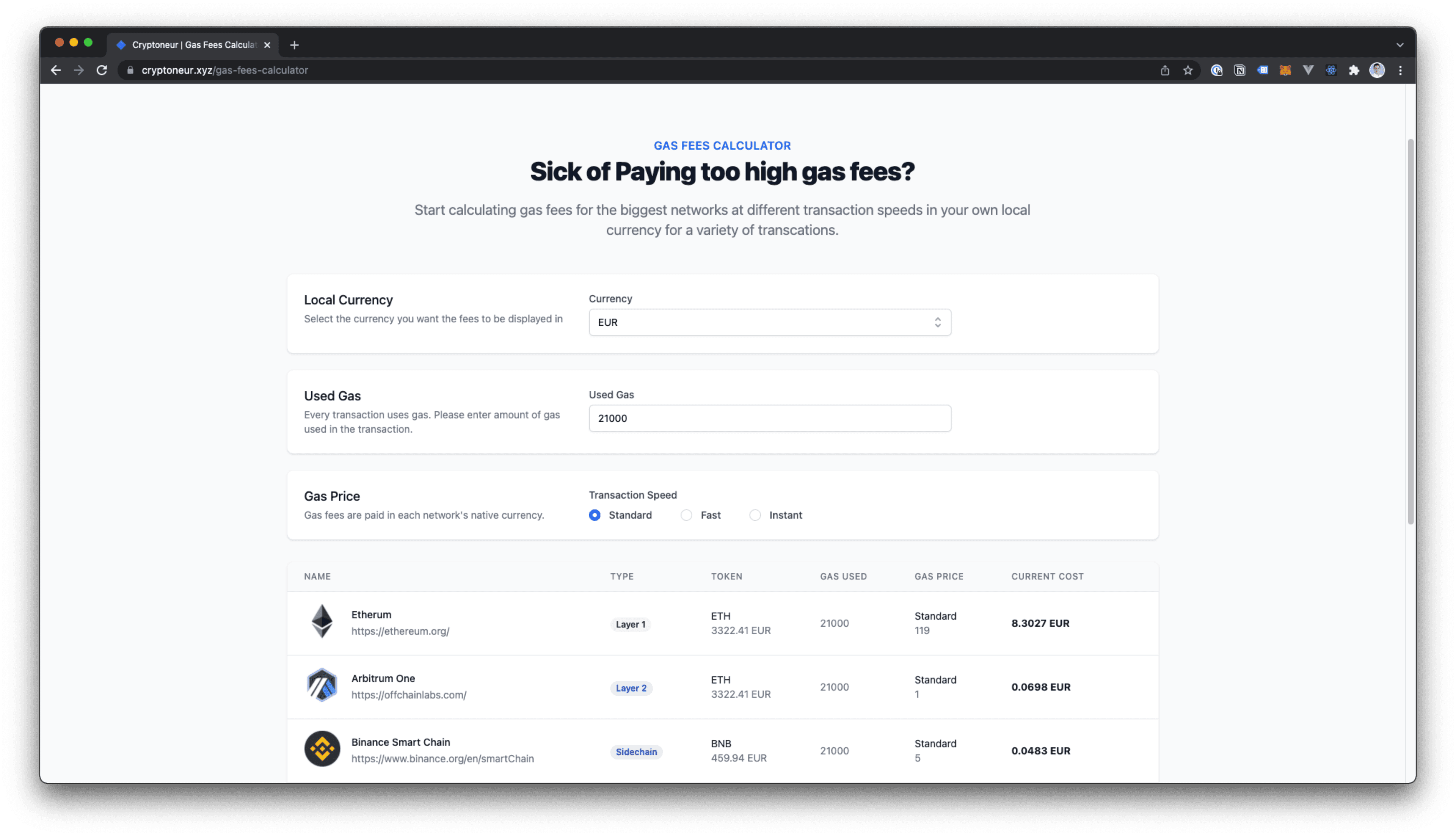 Gas Fees Calculator